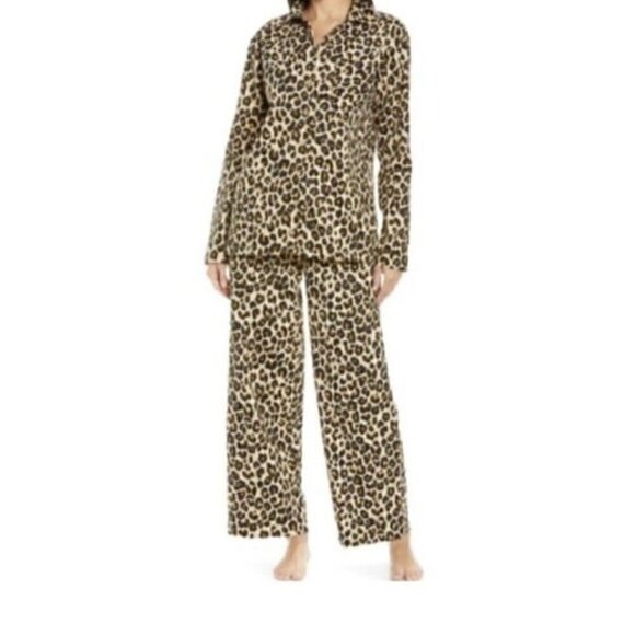 NORDSTROM Women's Tan Shore Leopard Print Pajama Top And Bottom New In Package